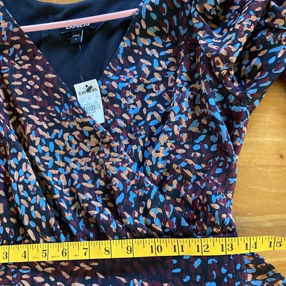 Express Metallic Printed Faux Wrap Ruffle Hi-Lo V-neck Maxi Dress S NO BELT - Picture 7 of 9